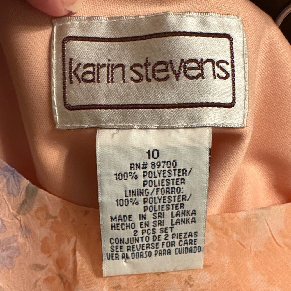 VTG Karin Stevens Sheer Overlay Sleeveless Peach Floral Fairy Midi Slip Dress 10 - Picture 6 of 8